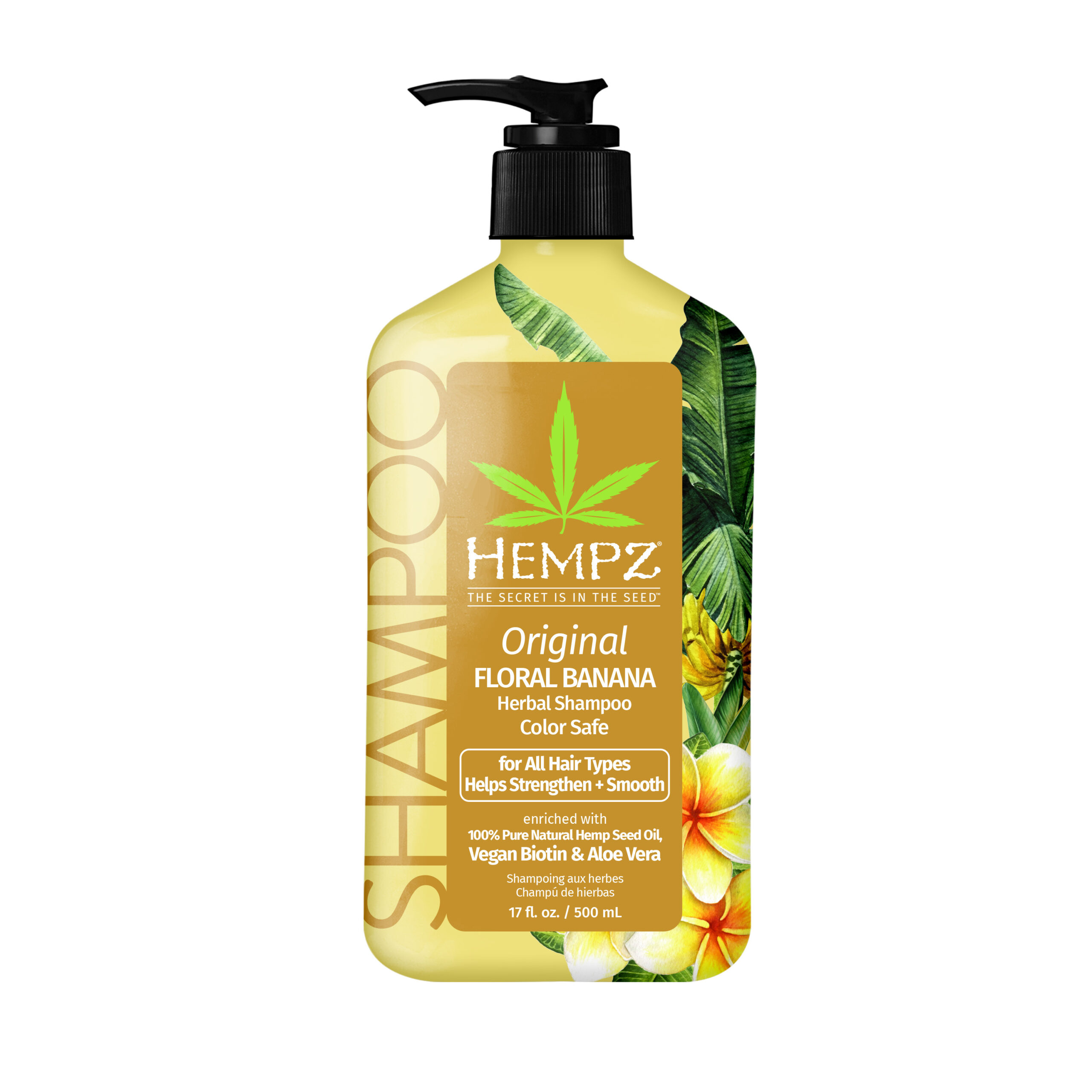 676280052741 Hempz Original shampoo hydrateert en verzorgt het haar met hennepzaadolie, aloë vera en shea butter en heeft een tropische geur van banaan, plumeria en ananas.