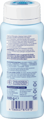 Talkvrije Babypoeder: Babylove Babypuder Sensitive 100gr Babylove Sensitive Babypoeder zonder talk – Extra zacht & beschermend Zacht als ouderlijke liefde. Het Babylove Sensitive babypoeder zonder talk is speciaal ontwikkeld voor de meest gevoelige babyhuid. Dankzij de milde formule op basis van maïszetmeel beschermt en verzorgt het poeder kwetsbare huidzones zoals de luierzone, huidplooien en oksels. De combinatie van calendula-extract en biologische jojoba-olie helpt de huid te kalmeren en te voeden. Het poeder absorbeert overtollig vocht effectief en laat de huid droog, comfortabel en zijdezacht aanvoelen.